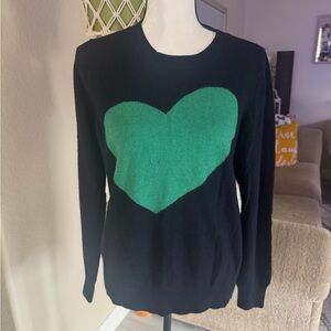 Women’s J. Crew knit Black Sweater with Green Heart Design